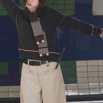 【2color】黄昏の街角のカラーブロックスカーフニット《Z01163》