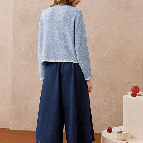 リボンタイ付き刺繍ポケットカーディガン《Z01104》