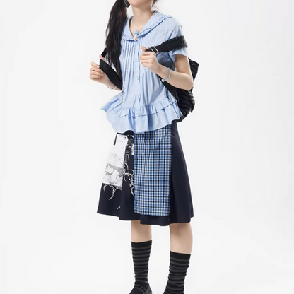 チェック切り替えアートプリントスカート《Z01111》