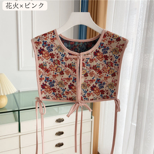 【10pattern】ヴィンテージ柄×リボン紐のレイヤードベスト《Z01208》
