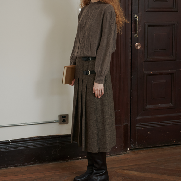 【2color】チェック柄ミモレ丈プリーツスカート　Z00565