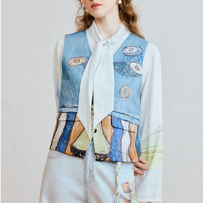 絵画のようなVネックアートベスト《Z01064》