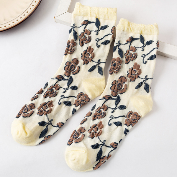 植物とハートモチーフのショートソックス5本セット Z00007