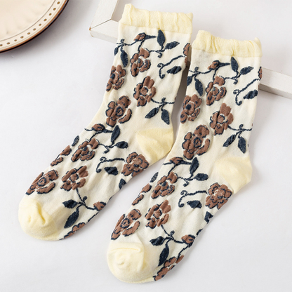 植物とハートモチーフのショートソックス5本セット Z00007