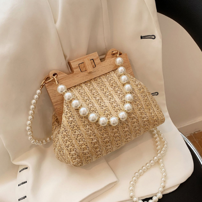 【3color】パールストラップエレガントストローバッグ X-274