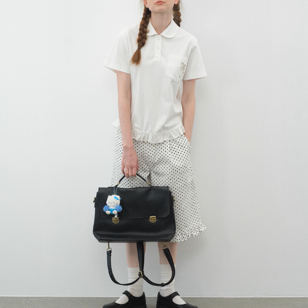 フリル裾花刺繍ポケット付き半袖トップス《Z01107》