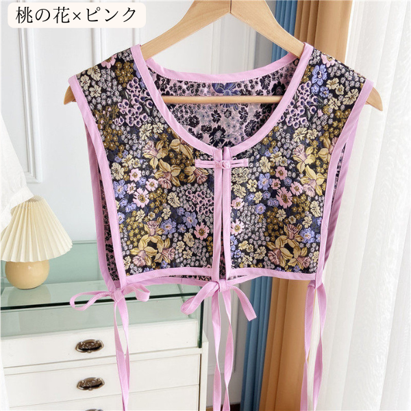 【10pattern】ヴィンテージ柄×リボン紐のレイヤードベスト《Z01208》