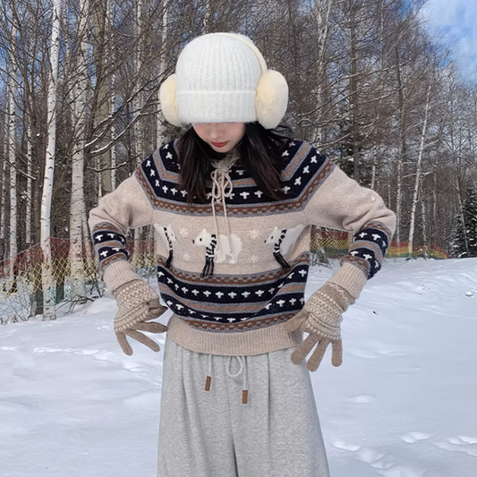 【2color】クマと星が並ぶフェアアイルニット《Z01420》