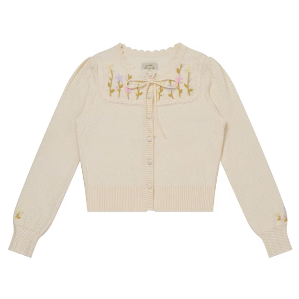 花咲くヨーク刺繍のアイボリーカーディガン《Z01080》