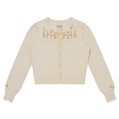 花咲くヨーク刺繍のアイボリーカーディガン《Z01080》