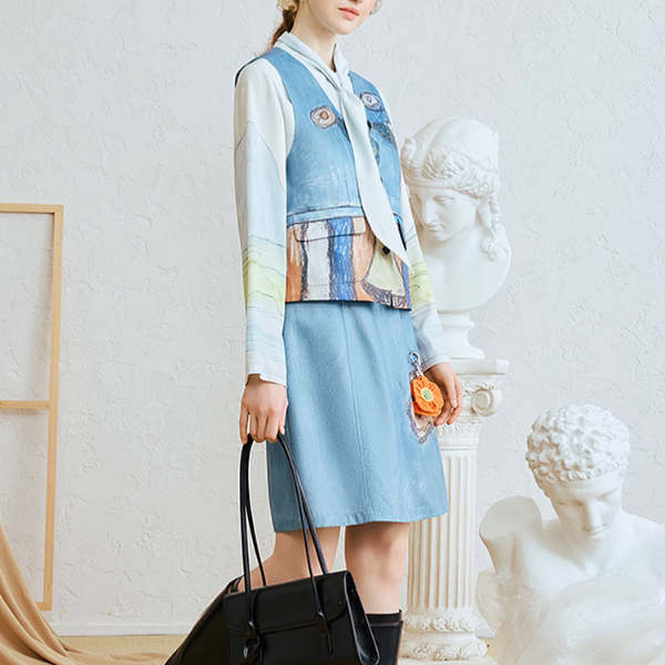 絵画のようなVネックアートベスト《Z01064》