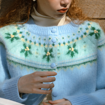 【2color】草花咲くヨーク刺繍のクロップドカーディガン《Z01078》