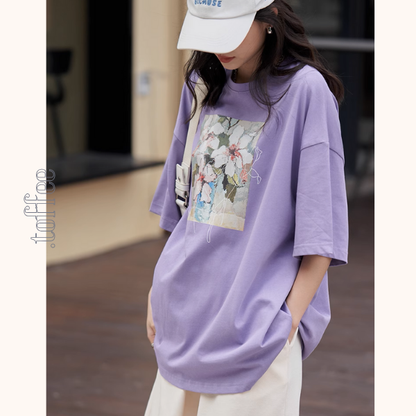 【3color】フラワープリントオーバーサイズTシャ《Z00993》