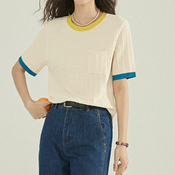 コントラストカラーニットトップス Z00198