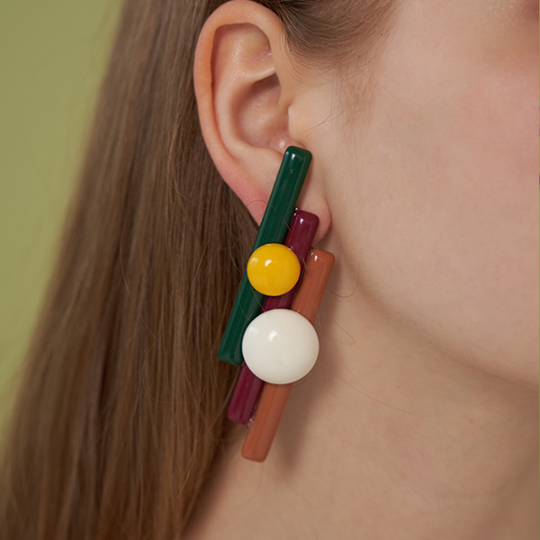 【2pattern】コントラストカラーパンフルートモチーフイヤーアクセサリー　《Z00798》