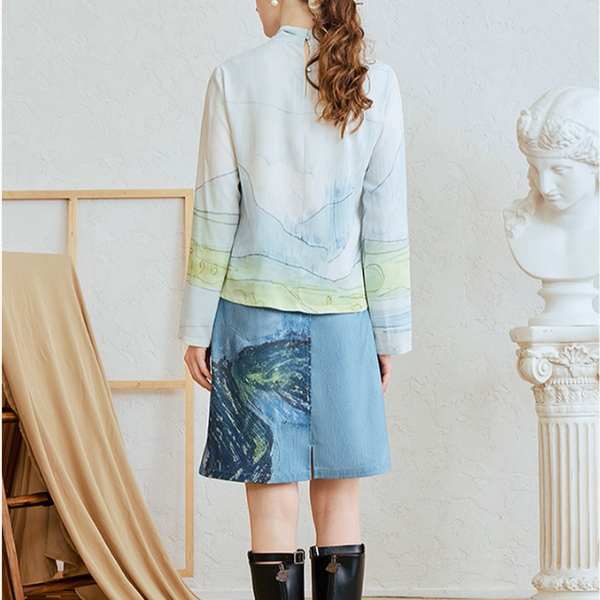 風景画タッチのボウタイアートシャツ《Z01063》