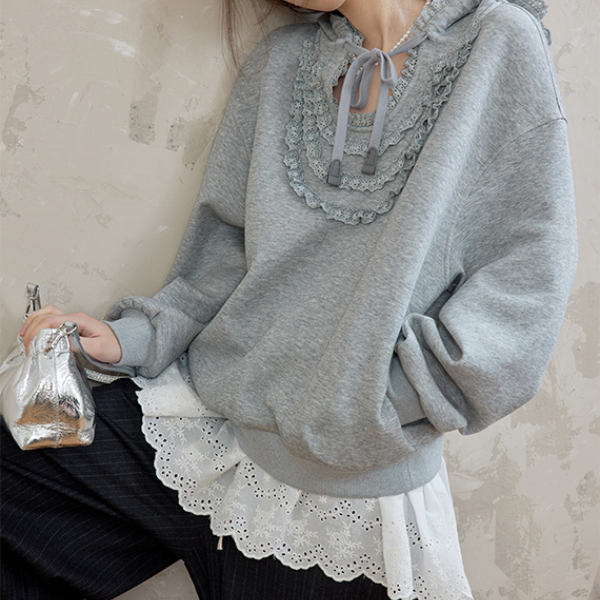 リボン＆レースUネックフーディー　《Z00762》