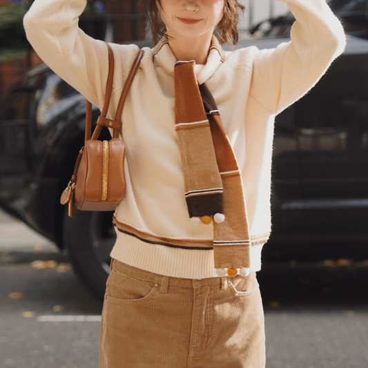 【2color】黄昏の街角のカラーブロックスカーフニット《Z01163》