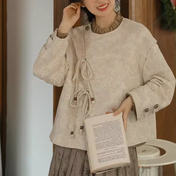 刺繍ジャガード×結び紐のショートジャケット《Z01354》