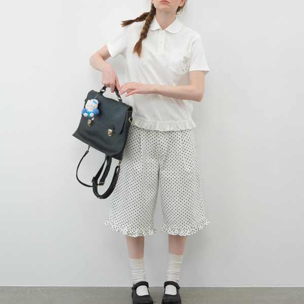 フリル裾花刺繍ポケット付き半袖トップス《Z01107》