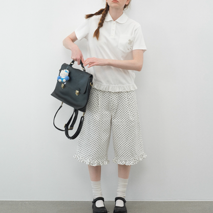 フリル裾花刺繍ポケット付き半袖トップス《Z01107》