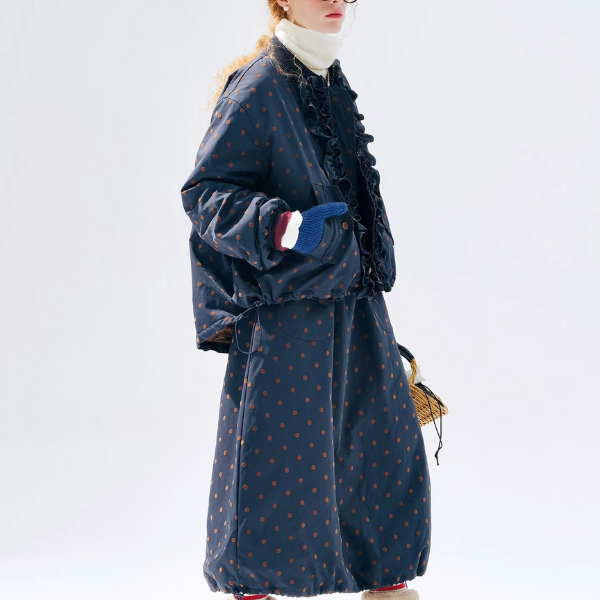 【2color】ドット柄フリルのバルーン裾キルティングジャケット《Z01360》