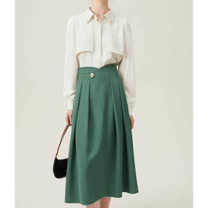 【2color】ゴールドボタン付きハイウエストAラインスカート Z00094