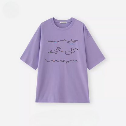 【6color】イレギュラーラインプリントオーバーサイズロングTシャツ《Z00992》