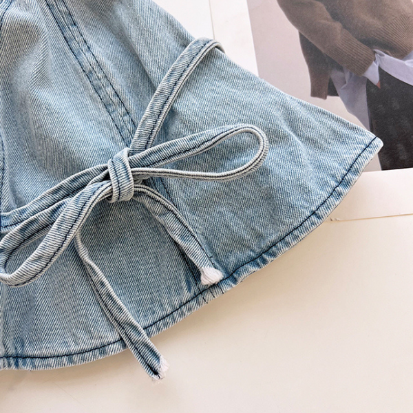 【3color】リボン付きウオッシュデニムドームハット Z00159