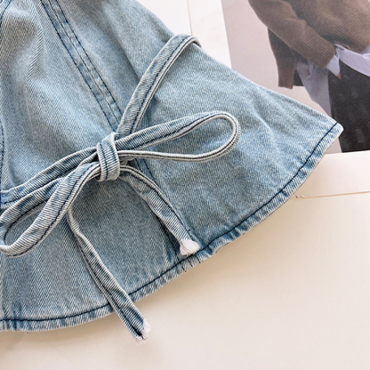 【3color】リボン付きウオッシュデニムドームハット Z00159