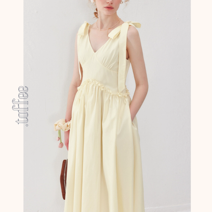 【2color】ショルダーリボンVネックワンピース《Z01011》