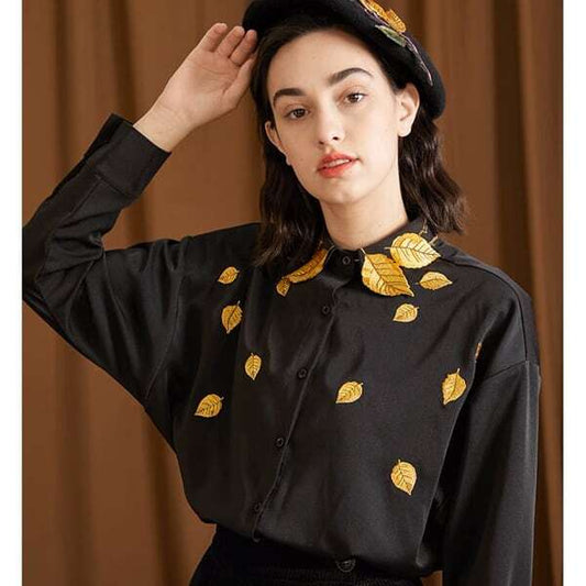 リーフ刺繍シャツブラウス C0076