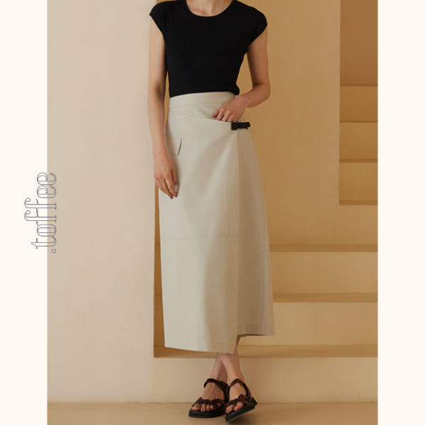 斜め前立てスカートミモレ丈スカート　Z00425