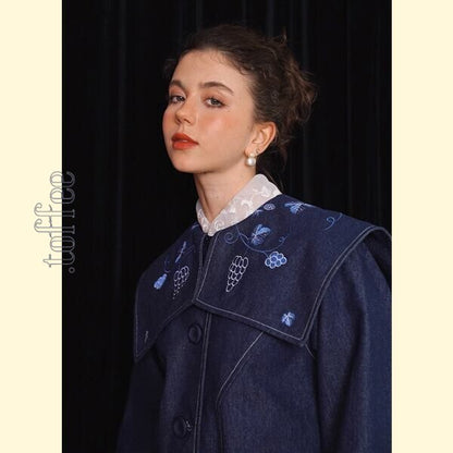 アートワークが映える：レトロ感溢れる刺繍デニムジャケット 《C0208》