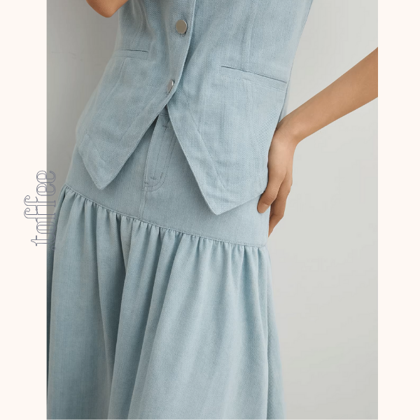 ノースリーブラウンドネックベスト＆Aラインロングスカートセットアップ《Z00954》