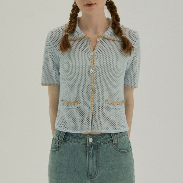 ショートニットメッシュカーディガン Z00386