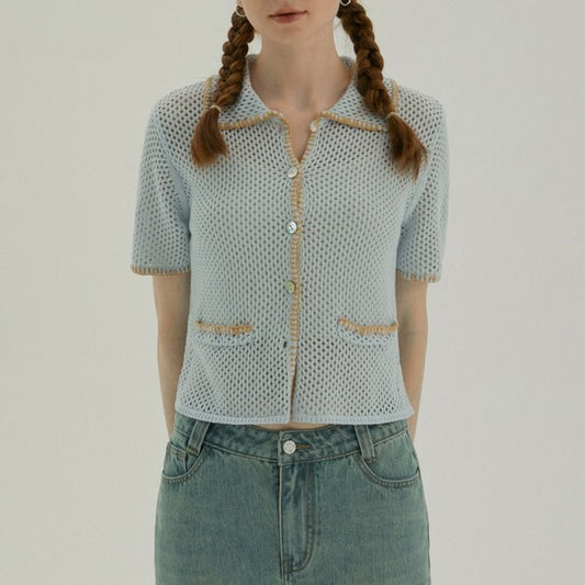 ショートニットメッシュカーディガン Z00386