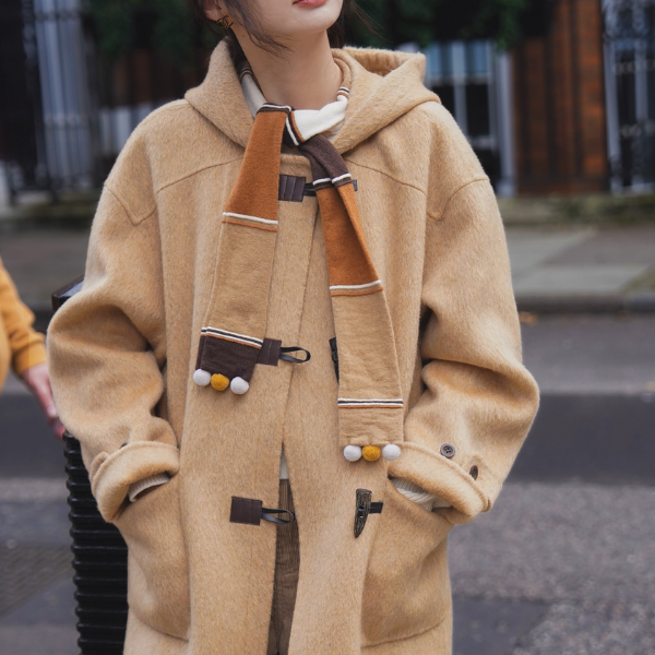 【2color】黄昏の街角のカラーブロックスカーフニット《Z01163》