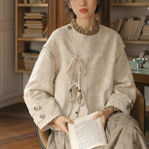 刺繍ジャガード×結び紐のショートジャケット《Z01354》