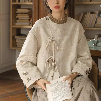 刺繍ジャガード×結び紐のショートジャケット《Z01354》