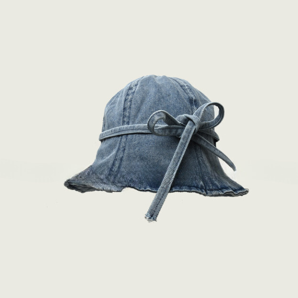 【2color】リボン付きウォッシュデニムバケットハット Z00103