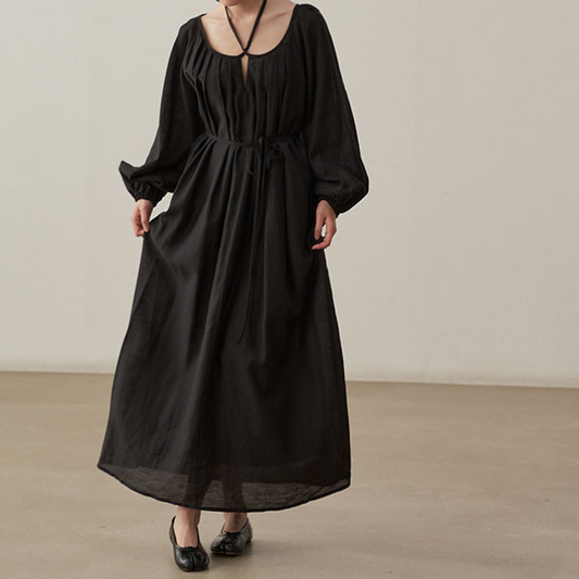 【2color】ホルターネックタックワンピース X-071