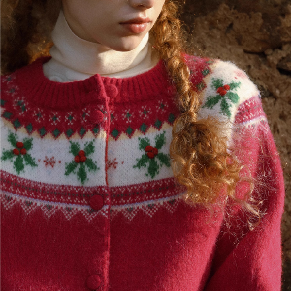 【2color】草花咲くヨーク刺繍のクロップドカーディガン《Z01078》