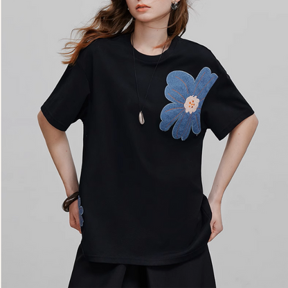 【3pattern】フラワーパッチワークオーバーサイズTシャツ《Z00935》