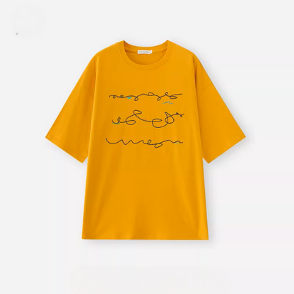 【6color】イレギュラーラインプリントオーバーサイズロングTシャツ《Z00992》