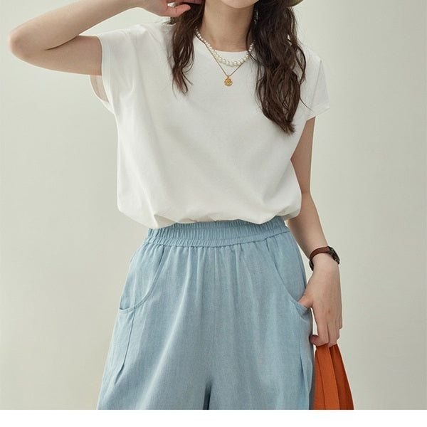 【2color】バックリボン刺繍クルーネックトップ　Z00324