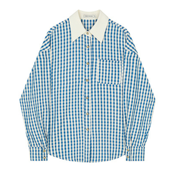 ギンガムチェックのクレリックシャツ X-288