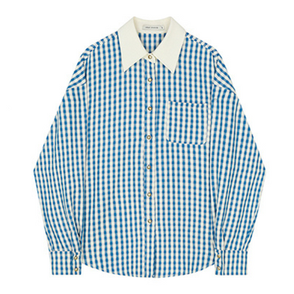 ギンガムチェックのクレリックシャツ X-288
