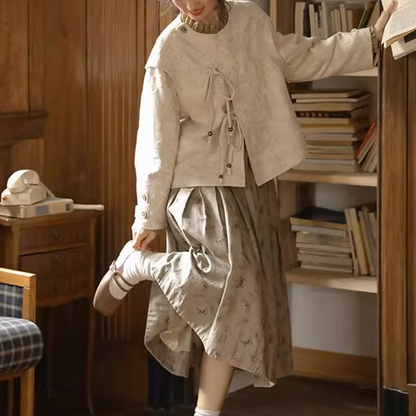 刺繍ジャガード×結び紐のショートジャケット《Z01354》