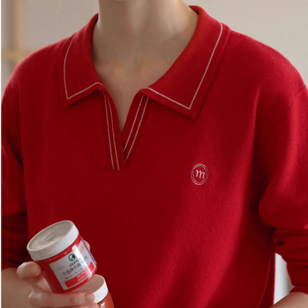 【2color】レトロ配色ポロカラーニットプルオーバー《Z01115》